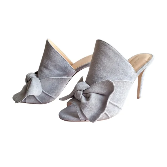 Daya by Zendaya Suede Bow Mules Heels | Size 6.5 | Gray Slip-On Stilettos - Picture 3 of 9